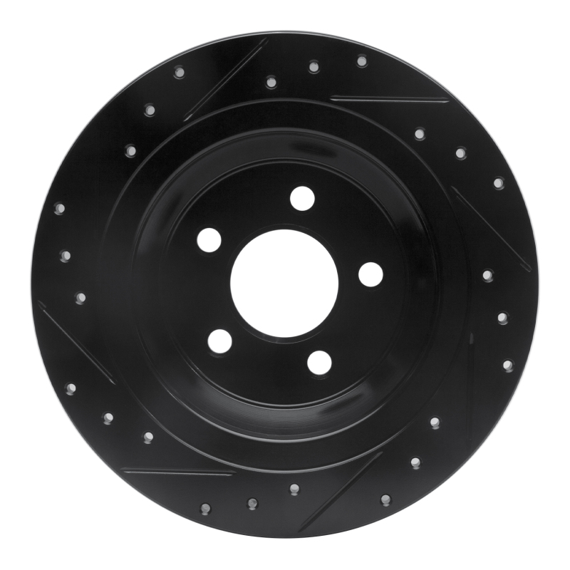 Ford Mustang Brake Rotor (1) - Rear Right - R1 Concepts - Drilled & Slotted - Black - `15-`23